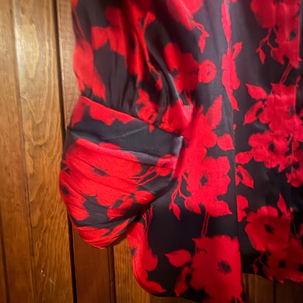 Chico's Vibrant Red and Black Floral Tunic Blouse - Picture 2 of 3